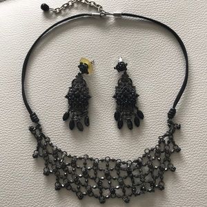 Black Jeweled Choker Necklace &  Earrings